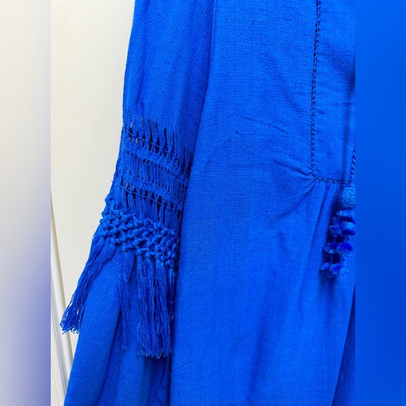 NWOT Ulla Johnson Royal Blue Tunic with Fringe and Tassel Details Sz 10 - Picture 3 of 7